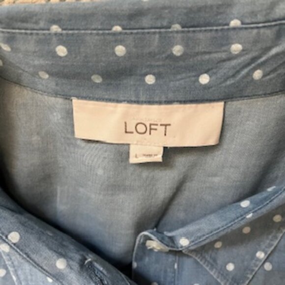 LOFT Blue Polka Dot Button Down Shirt - Picture 10 of 11